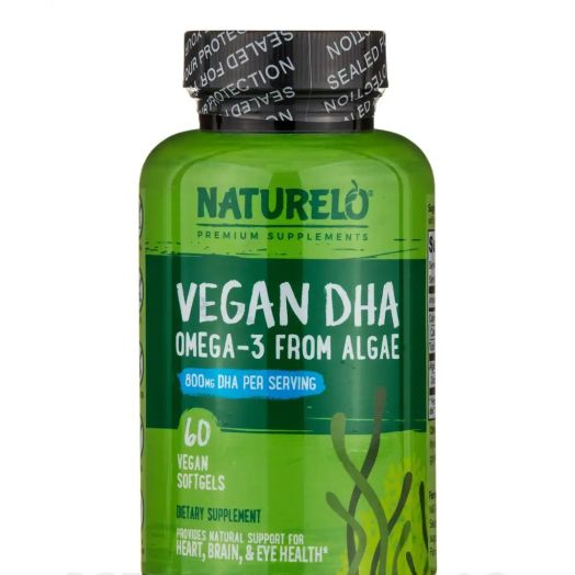 NATURELO Premium Supplements Vegan DHA, Omega-3 from Algae - 60 Vegan Softgels
