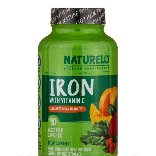 NATURELO Premium Supplements Iron with Vitamin C - 90 Vegetable Capsules