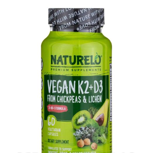 NATURELO Premium Supplements Vegan K2 + D3 Form Chickpeas & Lichen - 60 Vegetarian Capsules