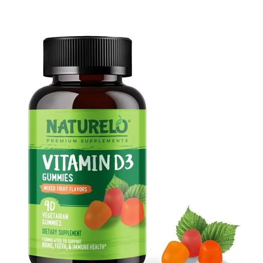 NATURELO Premium Supplements Vitamin D3 Gummies, Mixed Fruit Flavors - 90 Vegetarian Gummies