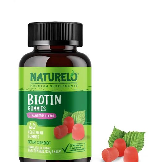 NATURELO Premium Supplements Biotin Gummies, Strawberry Flavor - 60 Vegetarian Gummies