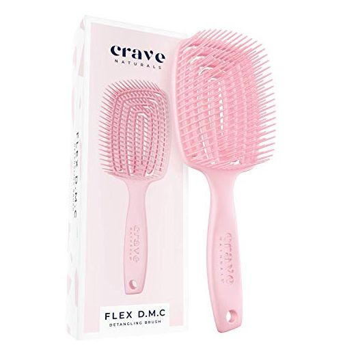 Crave Naturals FLEX DMC Detangling Brush for Thick & Curly Hair, Flexible Detangler Hairbrush Square Paddle, PINK