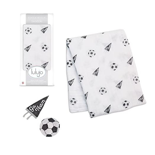 Lulujo Baby Cotton Muslin Swaddle Blanket, 47 x 47, Soccer