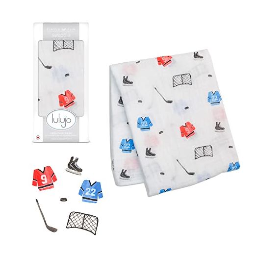 Lulujo Baby Cotton Muslin Swaddle Blanket, 47 x 47, Hockey