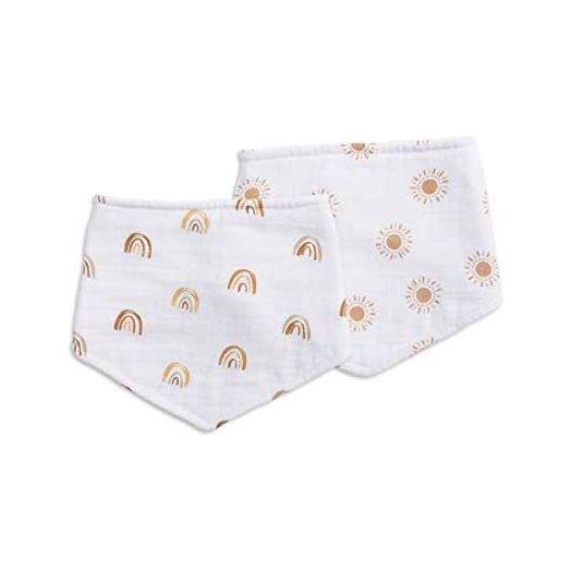 Lulujo Soft Cotton Baby Bib, 2 Pack, Rainbows/ Suns