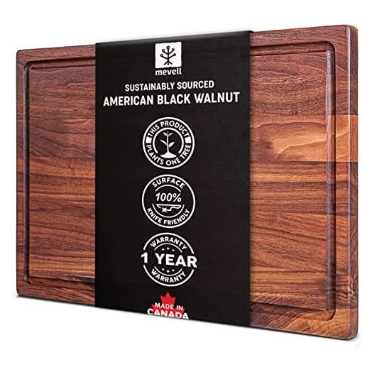 Mevell Walnut Wood Cutting Board for Kitchen, Reversible Wooden Chopping Board With Juice Grooves, Made in Canada (Large 17x11x0.75 Flat Grain)