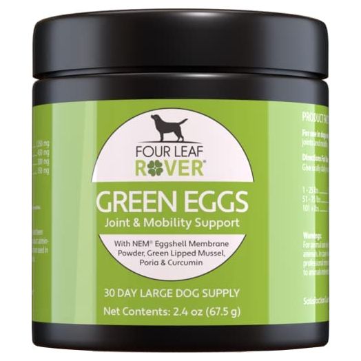 FOUR LEAF ROVER: Green Eggs Joint & Mobility Support with Glucosamine and Chondroitin for Dogs - 22-60 Servings (Depending on Dog’s Weight) - Vet Formulated - Easy to Mix - Delicious - for All Breeds