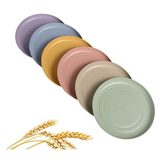 CAMBUY Wheat Straw Plates Lightweight Unbreakable Dinner Dishes Plates Set Non-Toxin Dishwasher & Microwave Safe BPA Free and Healthy for Kids Children Toddler & Adult (Small 6 Pack 5.9')