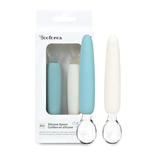 Yooforea Platinum Silicone Baby Spoons for First Stage 4 Months+ Babies Infants Toddlers I 2 PC Set Self Feeding Puree Spoons for Baby Led Weaning I 100% Food Grade Silicone I BPA BPS PVC Free