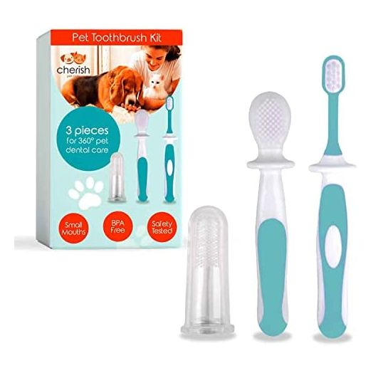 3 Piece Dog Toothbrush Kit - Dog Finger Toothbrush, Double-Sided Toothbrush, and Small Doggie Toothbrush - Freshen Breath & Remove Plaque Build-Up with This Cat Toothbrush and Puppy Toothbrush Set