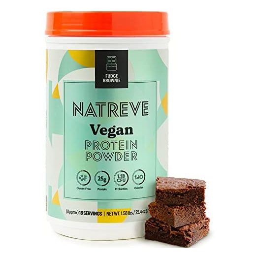 Natreve Vegan Protein Powder - 25g Plant Based Protein Powder with Probiotics and Amino Acids - Gluten Free Fudge Brownie, 18 Servings