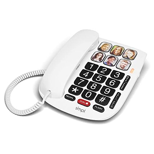 SMPL Hands-Free Dial Photo Memory Corded Phone, One-Touch Dialing, Large Buttons, Flashing Alerts, Durable, Perfect for Seniors, Alzheimer's, Dementia, Hearing Impaired