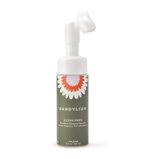 Dandylion Clean Paws | No-Rinse Foaming Cleanser | Gentle, Fragrance-Free, and pH Balanced to Provide a deep Clean Safe for All Dogs | 5fl oz. Bottle with Silicone Bristle Brush