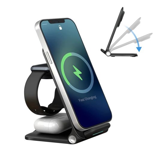 Wireless Charging Station,Foldable 3 in 1 Fast Wireless Charger Stand for Multiple Devices Apple Watch Ultra Series 9 8 7 6 SE 5 4 3 2, iPhone 15 14 13 12 11 Pro Max/Plus/X/XS/Max/XR, Airpods Pro 2 3