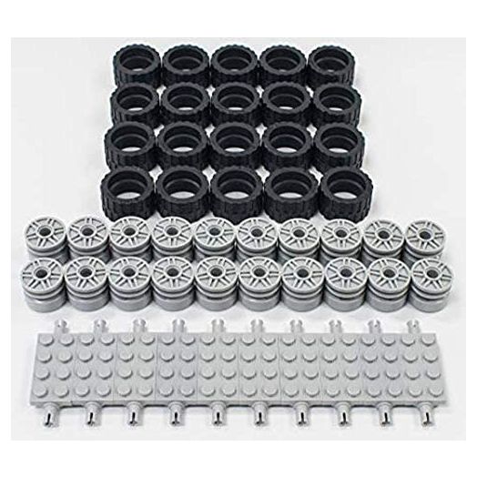 NEW Lego 24 X 14 Tire, Wheel and Technic Plate Axles Bulk Lot - 50 Pieces Total