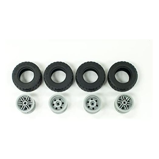 LEGO New Black Tire 49.5x20 (x4) and Light Bluish Gray Wheel 30.4mm x 20mm (x4)