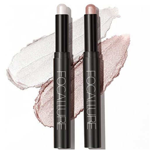 FOCALLURE Shimmer Cream Eyeshadow Stick, Highlighter Eye Shadow Pencil (2 Pcs)