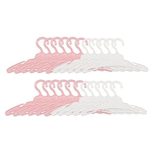 MSYO 20 Pack Doll Clothes Hanger Compatible with 16 -18 inch American Doll Dress (Mix Color) 10 pcs White Doll Clothes Hanger and 10 pcs Pink Doll clohtes Hanger