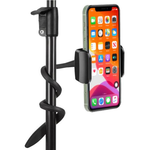Gooseneck Phone Holder Wrap Around for Car, Stroller, Treadmill, Shopping Cart, Bike, Boat, Golf Cart, Desk, Bed - Flexible and Adjustable iPhone Holder - Cell Phone Mount and Stand
