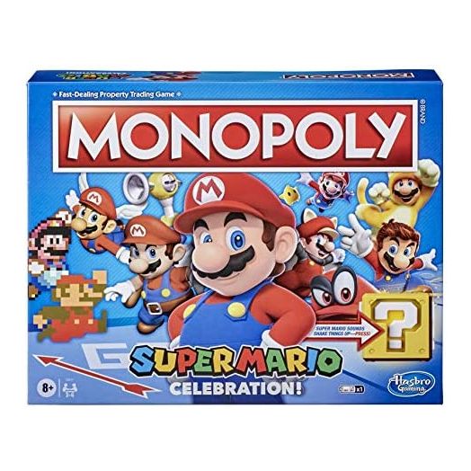 Monopoly Super Mario Celebration Edition Board Game for Super Mario Fans for Ages 8 and Up, with Video Game Sound Effects