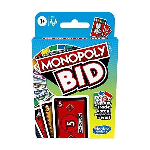 Monopoly Bid Game, Quick-Playing Card Game for 4 Players, Game for Families and Kids Ages 7 and Up
