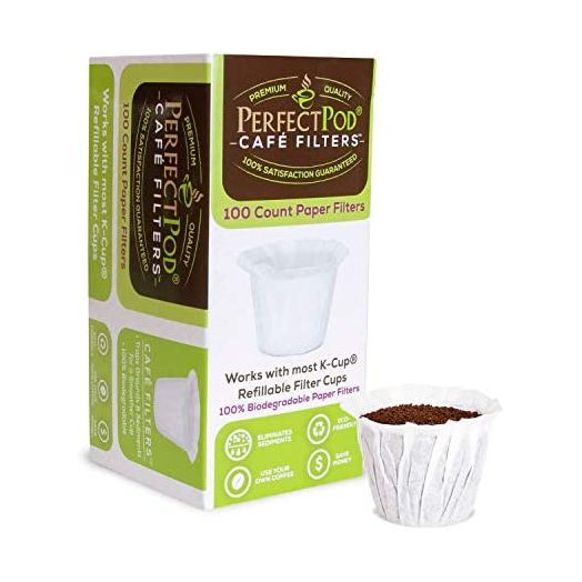 Cafe Filters Paper Liners for Reusable K Cup Coffee Pods by Perfect Pod - Fits All Brands, Compatible With All Refillable Capsules - Disposable Paper Filters (100-Ct)