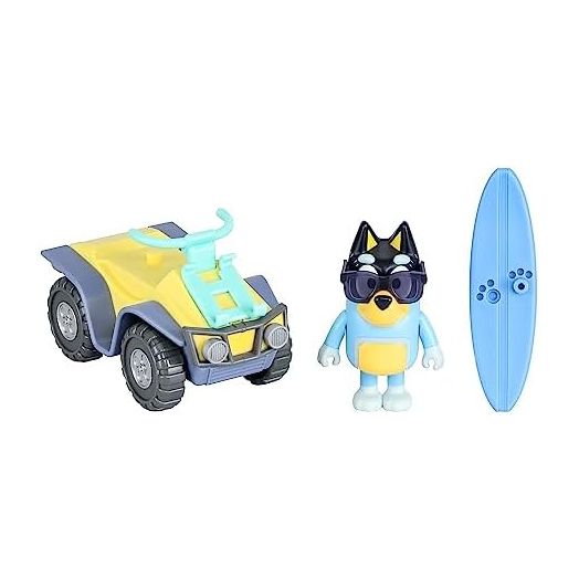 Bluey Vehicle and Figure Pack Beach Quad with Bandit with 2.5-3 Inch Figure and Surfboard Accessory