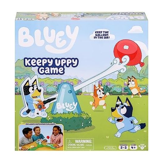 BLUEY Keepy Uppy Game. Help, Bingo, and Chilli Keep The Motorized Balloon in The Air with The Character Paddles for 2-3 Players. Ages 4+