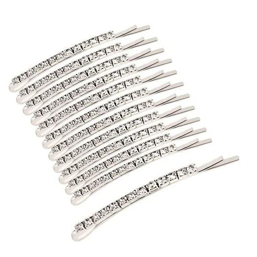 12 Pieces Rhinestone Bobby Pins, Silver Metal Hair Clips Diamond Bobby Pins Crystal Hair Pin for Prom Lady Women Girls