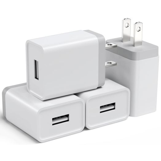USB Wall Charger Block 12W - 4 Pack USB Plug, USB Charging Block, 2.4A/5V Power Adapter, Box Cube Compatible with iPhone 13 12 11 Pro Max SE XS XR X 8 7 6 6S Plus, Samsung, LG, Moto, Android Brick