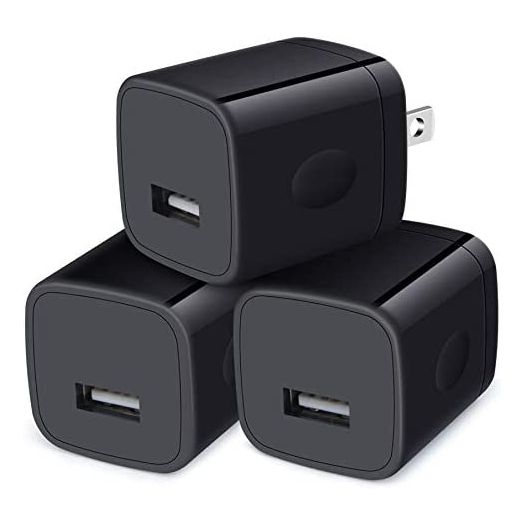 Wall Charger Cube,1A/5V Single Port USB Wall Plug 3 Pack Travel Black Charging Block Box Adapter Compatible iPhone,Samsung Galaxy A21 A51 A71 S20 S10 S9 S8,A10e,A90,Note20/10,Moto G7 G6,LG Stylo 6/5/4