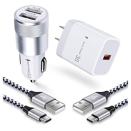 USB Fast Charger Kit for Samsung Galaxy A53 5G S22 S21 Ultra 5G S20 FE S10 S9 Plus A73 A72 A71 A52 A51 A13 Note20 LG Stylo 6, Quick Charge 3.0 Wall Charger+Rapid Car Charger Adapter+2 USB C Cable 3FT
