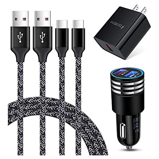 USB C Fast Charger for Samsung Galaxy S22/S21/S21 Ultra/S21+/S20 FE Note20 Ultra A13 A12 A32 A42 A11 A21 A51 A71 A10E A20 A50 S10 S9 S8,Quick Charge 3.0 Wall Charger Car Adapter+2PCS 6FT Type C Cable