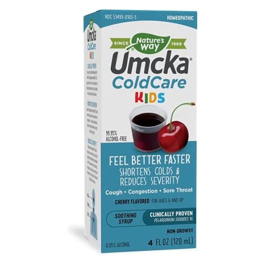 Nature's Way Umcka ColdCare Kids Cherry Syrup, For Cough | Congestion | Sore Throat, Clinically Proven, 4 FL Ounce (Packaging May Vary)