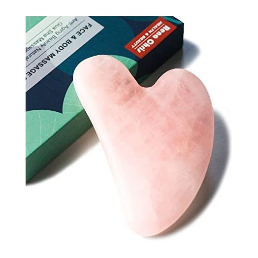 Rena Chris Rose Quartz Gua Sha, Natural Jade Facial for Body Face Neck and Eye