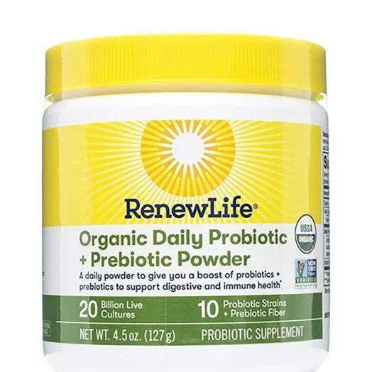 Renew Life Organic Daily Probiotic + Prebiotic Powder, 20 Billion CFU - 4.5 oz (127 Grams)