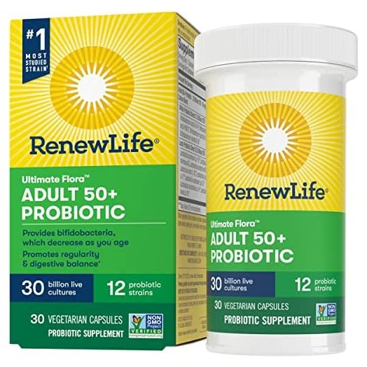 Renew Life Ultimate Flora Adult 50+ Probiotic, 30 Billion CFU, 30 Capsules; (Package May Vary)