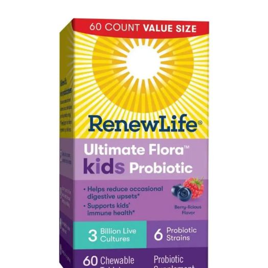 Renew Life Ultimate Flora Kids Probiotic 3 Billion CFU, Berry-Licious Flavor - 60 Chewable Tablets