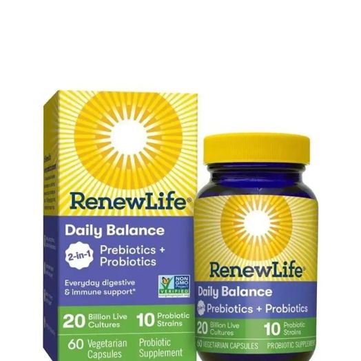Renew Life Daily Balance 2-in-1 Prebiotics + Probiotics, 20 Billion CFU - 60 Vegetarian Capsules