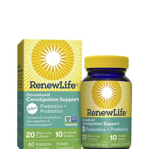 Renew Life Occasional Constipation Support 2-in-1 Prebiotics + Probiotics, 20 Billion CFU - 60 Vegetarian Capsules