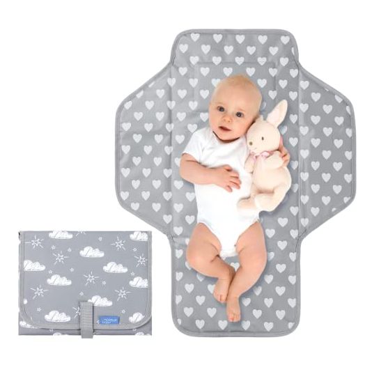 Baby Portable Changing Pad Travel - Waterproof Compact Diaper Changing Mat with Built-in Pillow - Lightweight & Foldable Changing Station, Newborn Shower Gifts