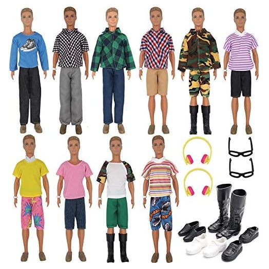 ZTWEDEN 32Pcs Doll Clothes and Accessories for 12 Inch Boy Dolls Include 20 Different Wear Clothes Shirt Jeans Beach Shorts 4 Pairs of Shoes, Glasses, Earphones for 12'' Boy Doll
