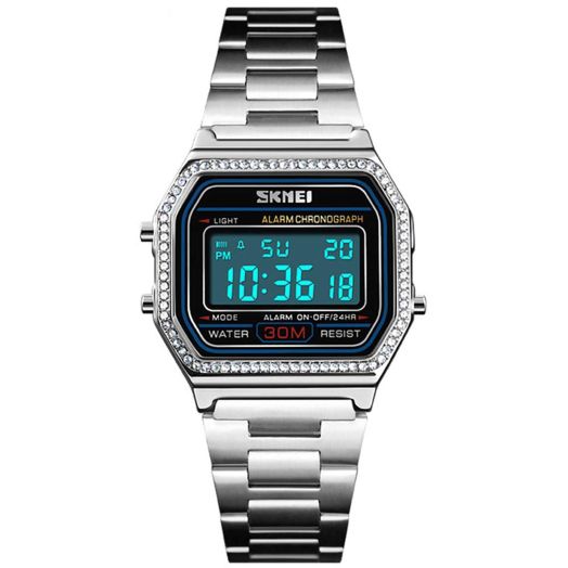 MASTOP Luxury Women Watches Full Steel Electronic LED Digital Fashion Ultra Thin Square Ladies Wrist watches (Black) (Silver)