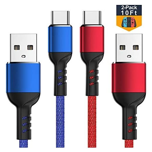 Charger Cable for NS Switch and Switch Lite - 2 Pack 10FT Nylon Braided USB C to USB A Type C Fast Data Sync Power Charging Cord Accessories for Samsung Galaxy S9 S8 Note 9, Pixel, LG V30 G6, OnePlus