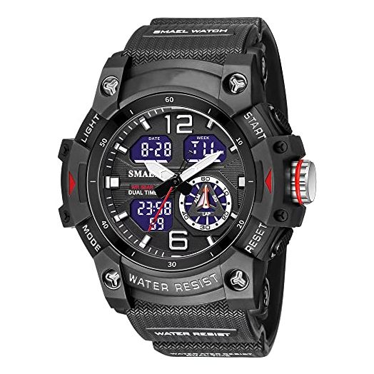 Gosasa Men Large Dial Digital Sport Watch Military Watch LED Backlight Waterproof Electronic Watch for Men (Black)