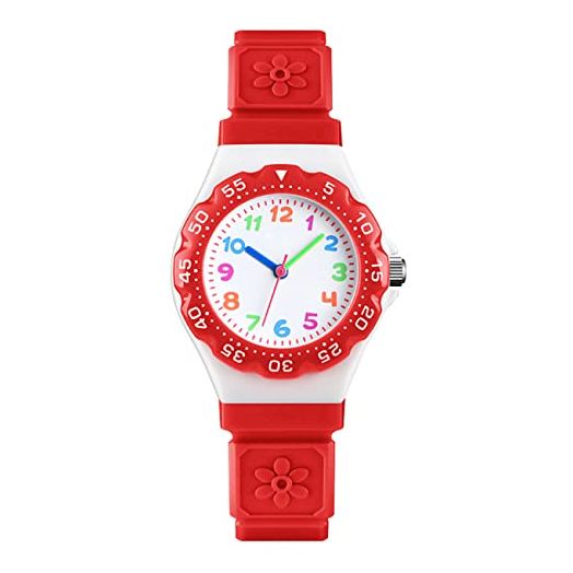 Womens Mens Table Cartoon Waterproof Plastic PU Strap Sports Quartz Watch (Red)