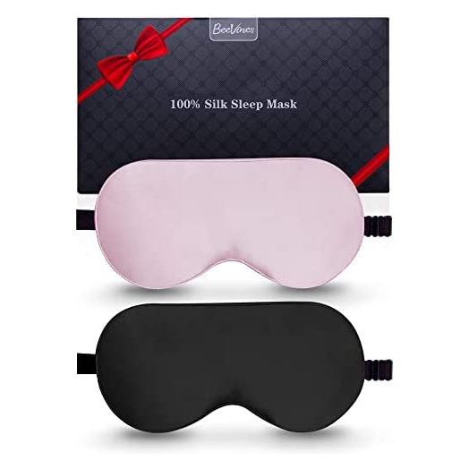 Silk Sleep Mask, 2 Pack 100% Real Natural Pure Silk Eye Mask with Adjustable Strap, Eye Mask for Sleeping, BeeVines Eye Sleep Shade Cover, Blocks Light Reduces Puffy Eyes Gifts