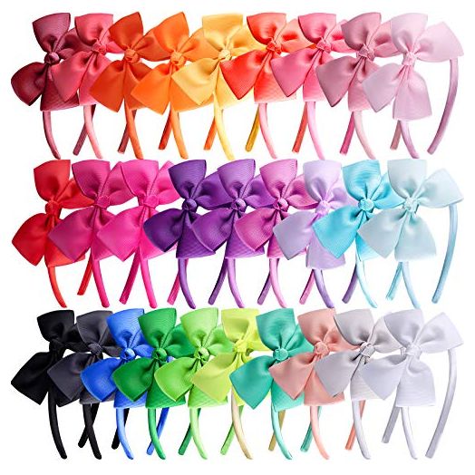 SIQUK 28 Pieces Bow Headbands Grosgrain Ribbon Headband with Bow Hair Bows Hair Bands for Girls, 28 Colors