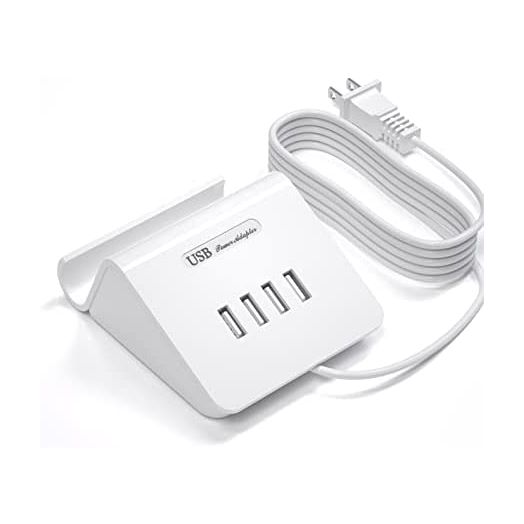 VHBW USB Charging Station 25W, 4 Port USB Charging Station for multiple devices, Multi USB Charger Station with Phone Stand (UL Listed, 5Ft Extension Cord, White)