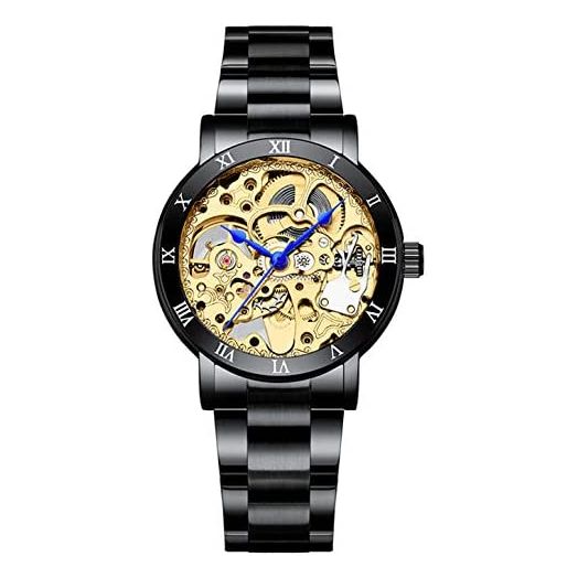 Womens Casual Skeleton Automatic Mechanical Rhinestones Stainless Steel Waterproof Analog Luxury Watch
